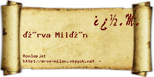 Árva Milán névjegykártya
